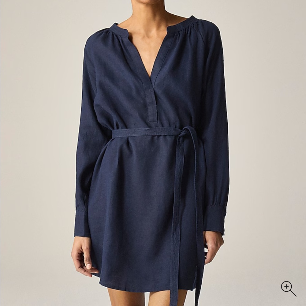 J Crew Navy Long Sleeve Mini Canaba Dress with Belt - Size M - NWT